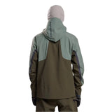 Whitespace 3L Performance Snowboard Jacket 2024 - A dark green snowboard jacket with a hood and black zippers on the chest, sleeves, and pockets.