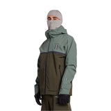 Whitespace 3L Performance Snowboard Jacket 2024 - A dark green snowboard jacket with a black zipper and two zippered pockets on the front.