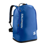 Salomon Go To Snow 45L XC Boot Bag 2026 - A blue boot bag with a zippered front pocket and adjustable shoulder strap, featuring the word "SALOMON" in white on the side.