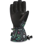 Dakine Women's Camino Leather Gloves 2024 - A pair of black leather gloves with a floral pattern on the wrist strap.