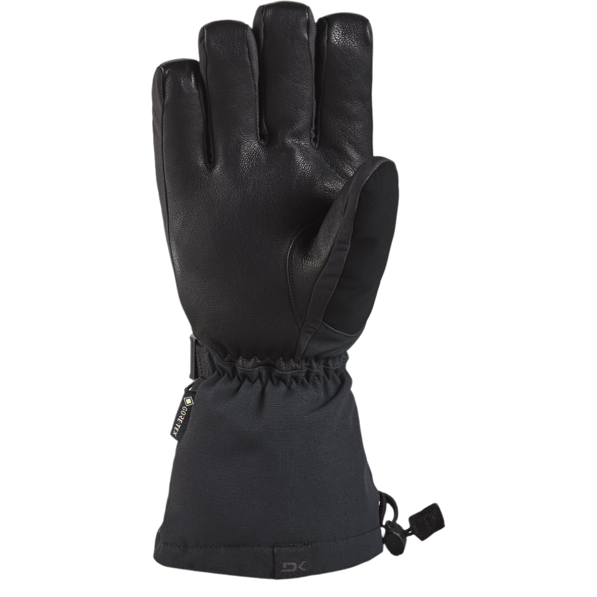 Dakine Leather Titan Gore-Tex Glove 2025 - A black leather glove with a textured pattern on the palm and fingers, featuring a strap closure at the wrist.