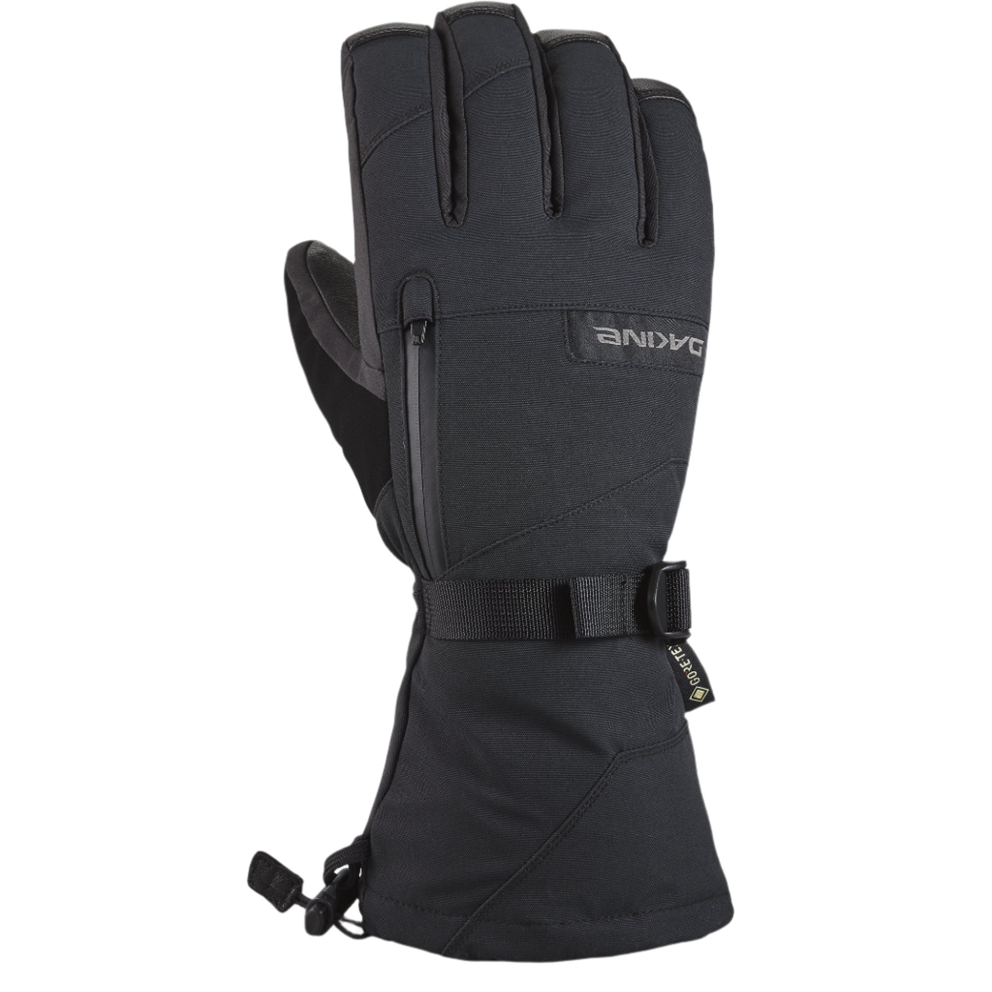 Dakine Leather Titan Gore-Tex Glove 2025 - A black glove with a leather palm and thumb, featuring a zippered pocket on the wrist.
