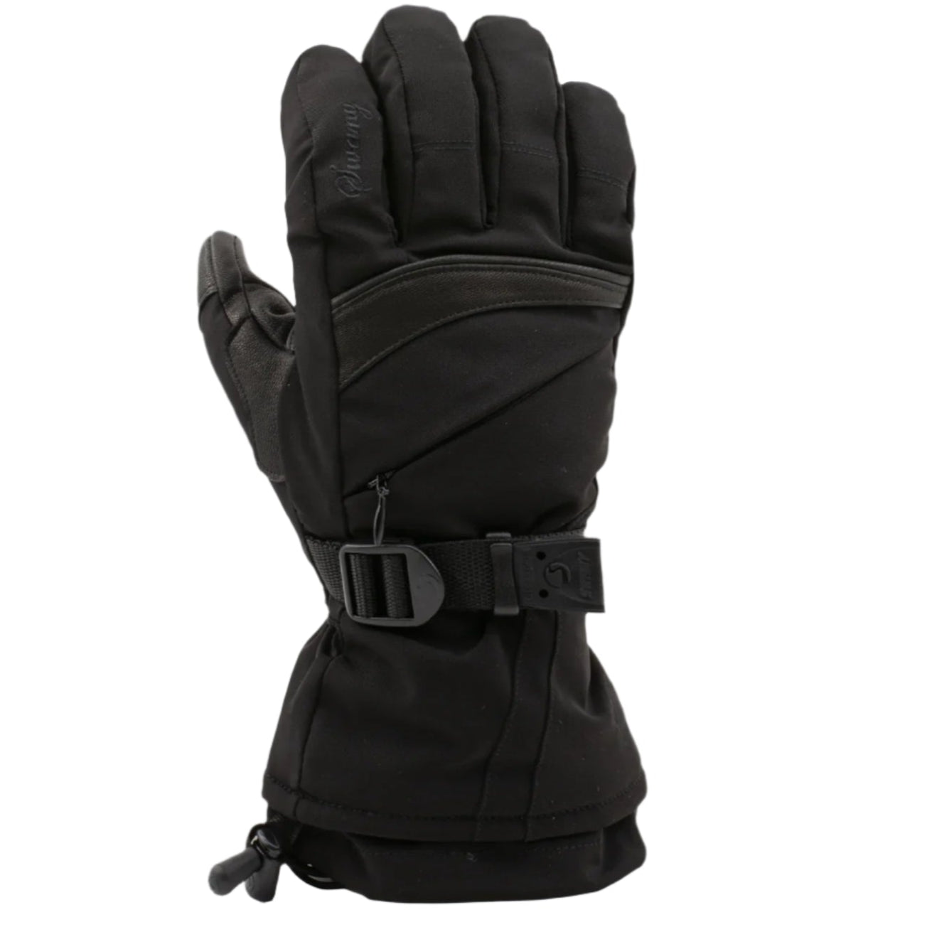 Swany Women's Lavie Glove 2025 - A black glove with a zipper on the wrist and a strap that fastens with a buckle.