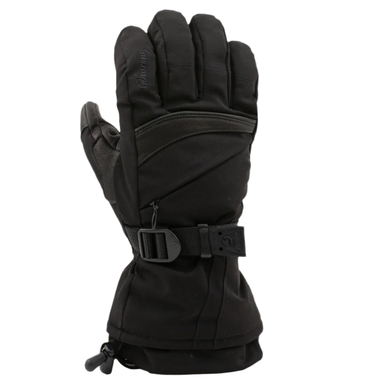 Swany Women's Lavie Glove 2025 - A black glove with a zipper on the wrist and a strap that fastens with a buckle.