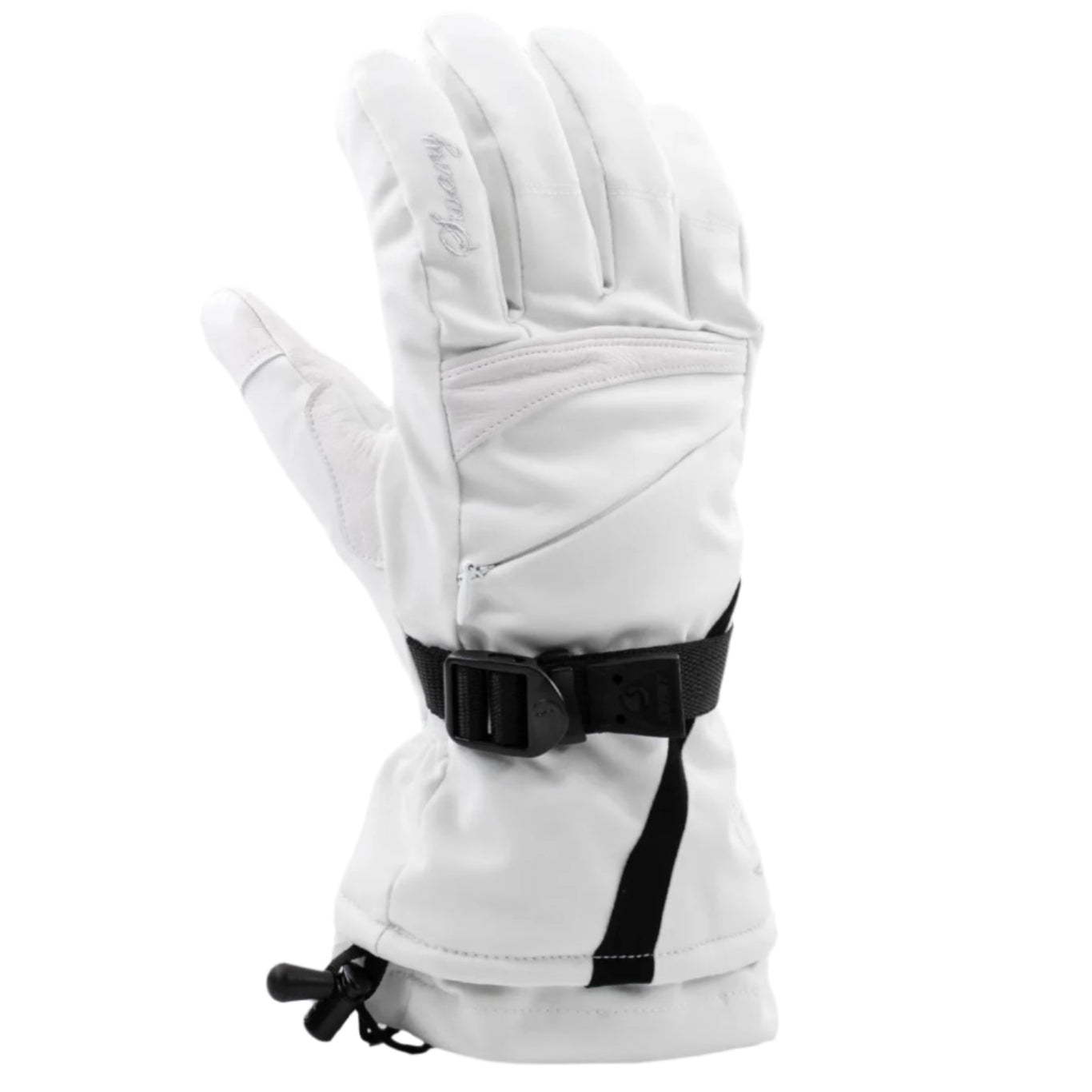 Swany Women's Lavie Glove 2025 - A white glove with a zipper on the wrist and a small logo embroidered near the cuff.