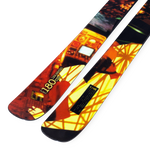 LINE Blend skis 2027 with orange city graphics and bold yellow patterns