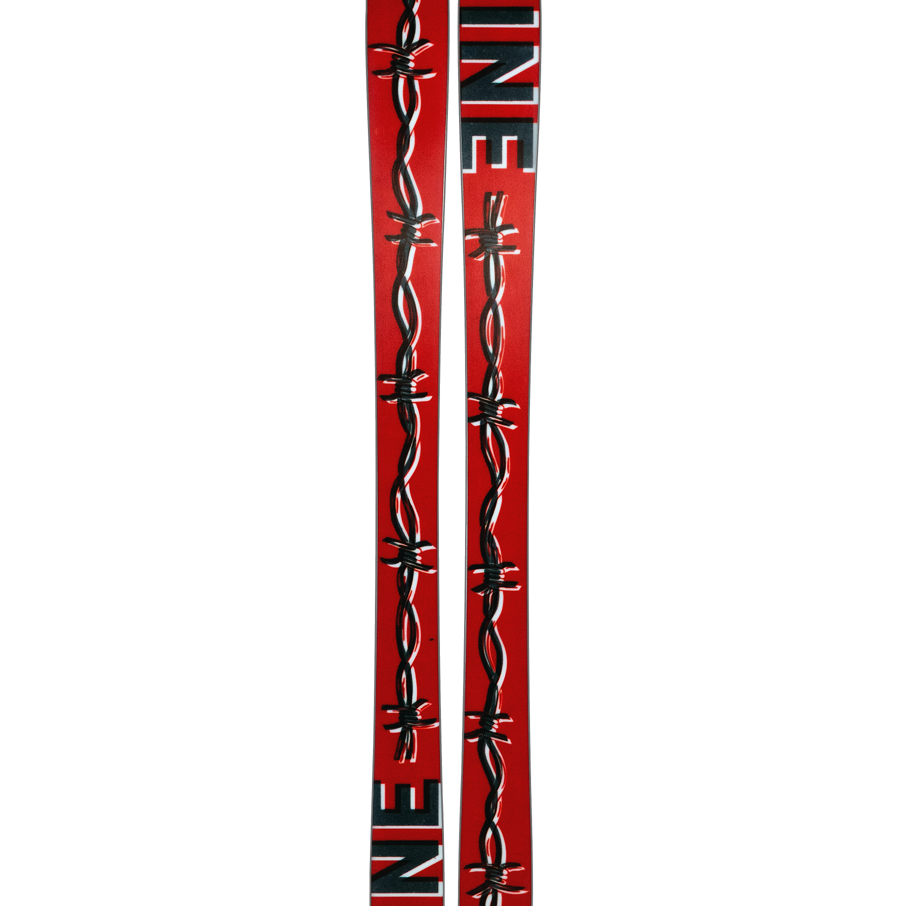 LINE Chronic 101 skis, red and white vertical graphics with bold red chain pattern