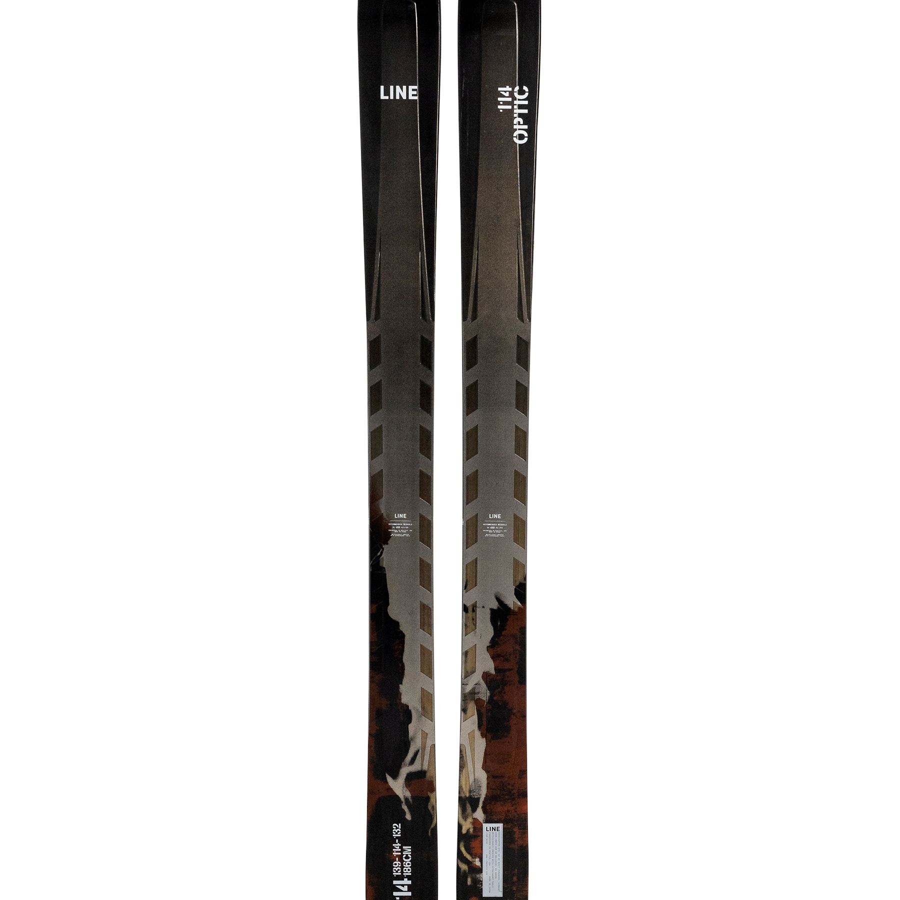 LINE Optic 114 skis, black and brown camo graphic pair