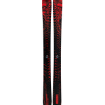 Line Poisson skis, black with red patterned tops, pair of skis front view
