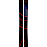 Line Poisson skis, black with red graphic stripes, side view of two skis