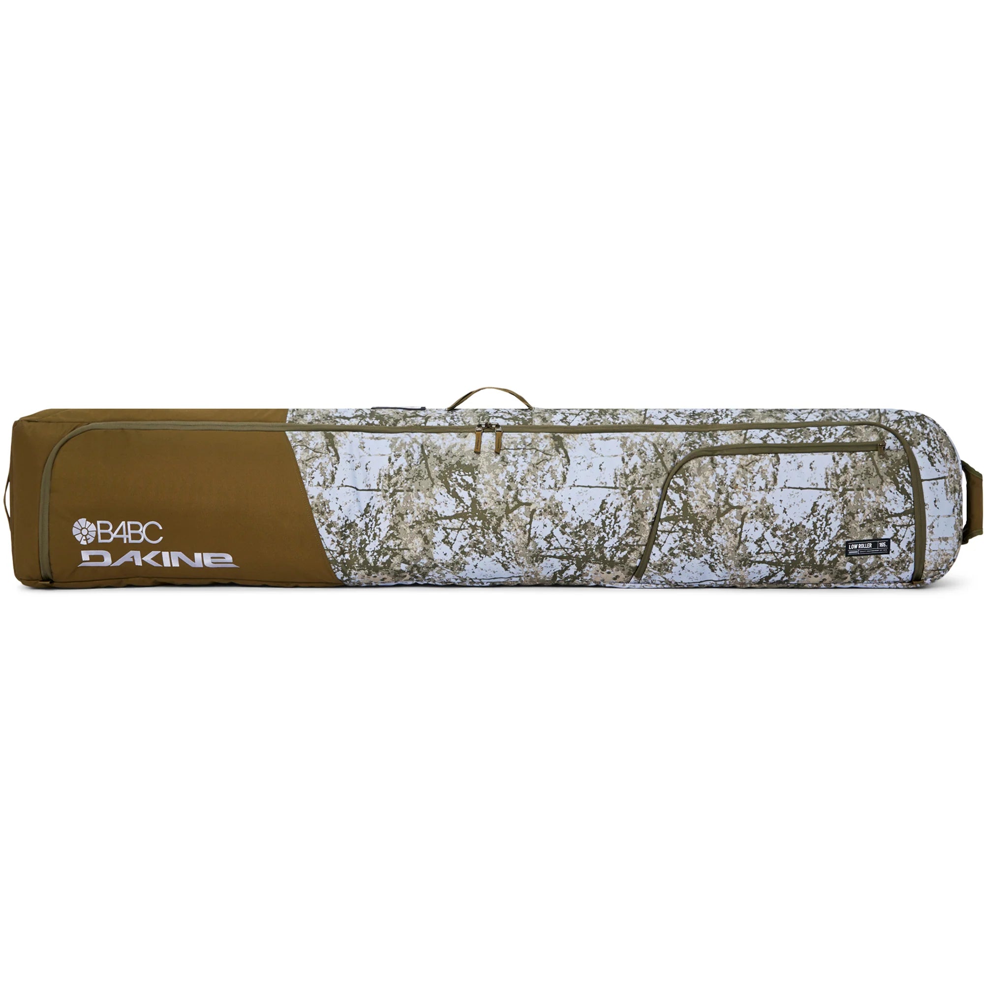 Dakine Low Roller Snowboard Bag - A brown snowboard bag with a zippered top and handle on top, featuring a white logo that reads "DAKINE" in bold letters.
