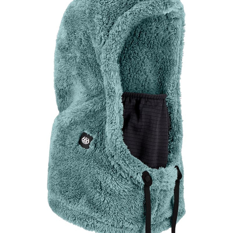 Teal sherpa hooded jacket with front pocket and drawstring hem