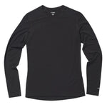 Le Bent Women's Core Lightweight Crew Top Base Layer 2025 - A black crew-neck top with a small white logo on the left chest and a tag on the back collar.