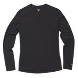 Le Bent Women's Core Lightweight Crew Top Base Layer 2025 - A black crew-neck top with a small white logo on the left chest and a tag on the back collar.
