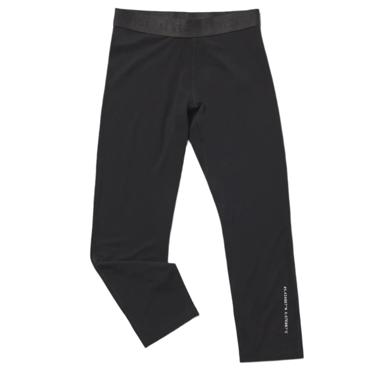 Le Bent Women's Core Lightweight 3/4 Bottom Base Layer 2025 - A black base layer with a subtle logo on the left leg and a small tag near the bottom hem.