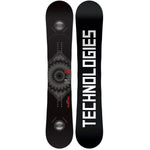 Lib Tech TRS Snowboard 2024 - A black snowboard with a circular logo featuring a white circle and lines radiating from it, positioned at the top of the board.