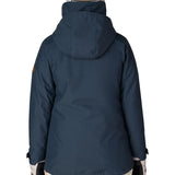 Women's 3-in-1 jacket in dark navy, back view with hood and adjustable hem