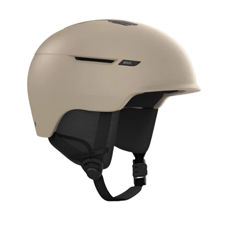 Anon Logan Wavecel Helmet 2025 - A white helmet with a black visor and ventilation holes on top.