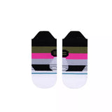 LONG GAME C SOCK LADIES 2022 - A pair of women's no-show socks with a pink stripe and gray heel.