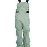 Turbine Women's Longtrail Bib - A pair of light green snow bibs with black straps and buckles, featuring a small pocket on the right side.