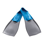 Speedo Trialon Rubber Swim Fins - These bright blue rubber swim fins have a textured surface and are designed for training purposes, with a distinctive logo on the top of each fin.