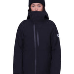 The 686 Woman's Hydra Insulated Jacket 2025 is black with an insulated hood and a front zipper.