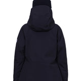 The 686 Woman's Hydra Insulated Jacket 2025 is dark navy blue with a high collar and a large hood.