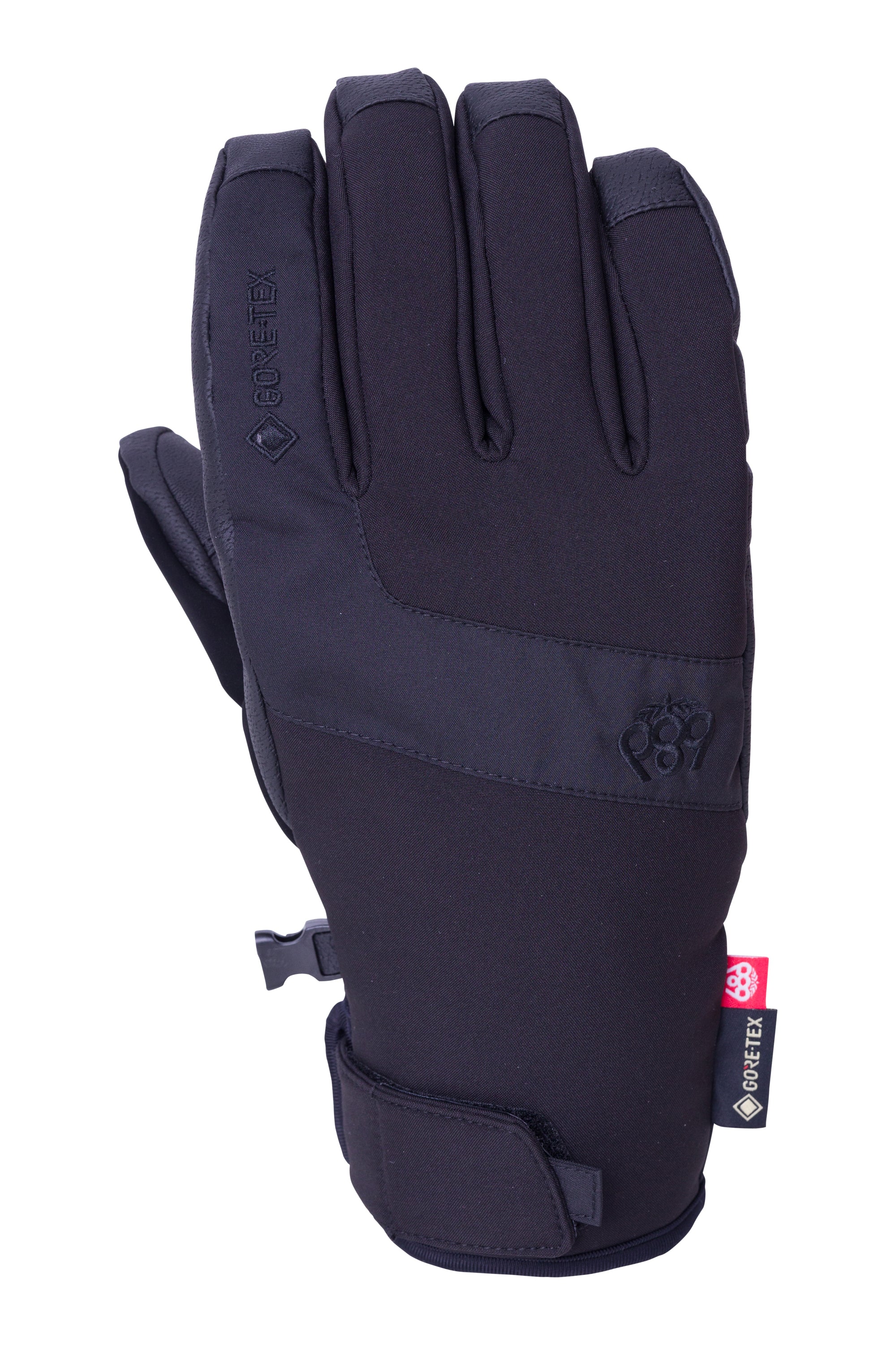 The 686 Men's GORE-TEX Linear Under Cuff Glove 2025 is black with a thick insulated cuff and a Velcro strap.