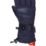 The 686 Women's GORE-TEX SMARTY 3-in-1 Gauntlet Glove has a dark blue color with an insulated hood and a red drawstring.