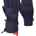 The 686 Women's GORE-TEX SMARTY 3-in-1 Gauntlet Glove features a black color with a textured pattern and a prominent red logo on the back.