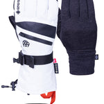 The 686 Women's GORE-TEX SMARTY® 3-in-1 Gauntlet Glove 2025 has a white palm with black accents and a red strap.