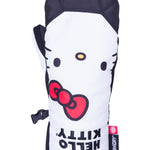 The 686 brand Revel mitt, designed for women, is white with black trim and features a red heart on the front.