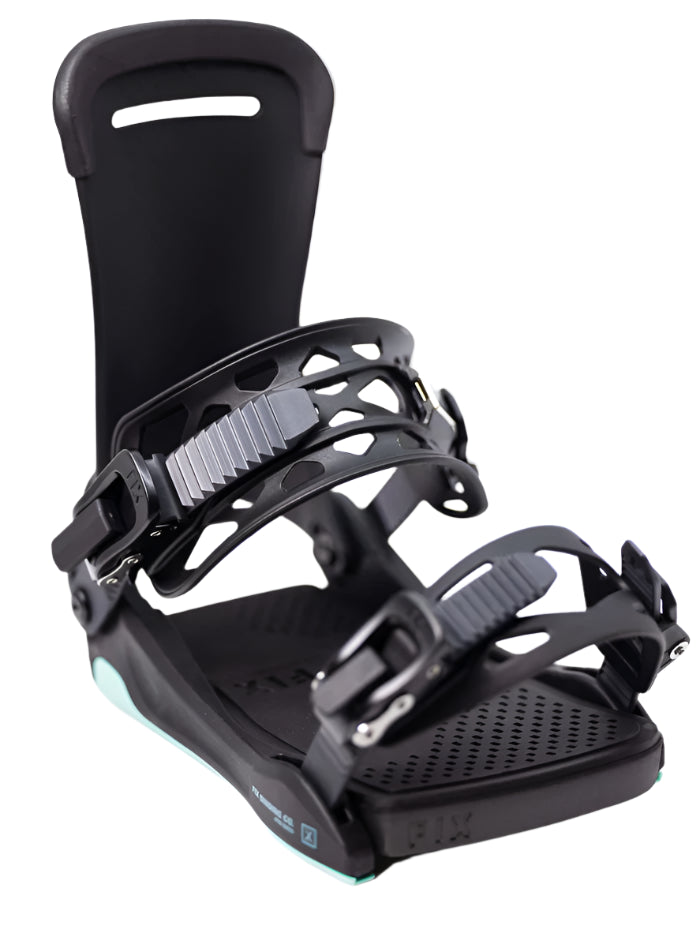 Fix Women's Opus Snowboard Binding 2024 - Black snowboard binding with a sleek, modern design and silver buckles.