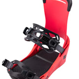 Fix Women's Seneca Snowboard Binding 2024 - A black snowboard binding with a red baseplate and straps.