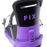 Fix Women's Seneca Snowboard Binding 2024 - A black and purple snowboard binding with a distinctive purple stripe on the top of the baseplate.