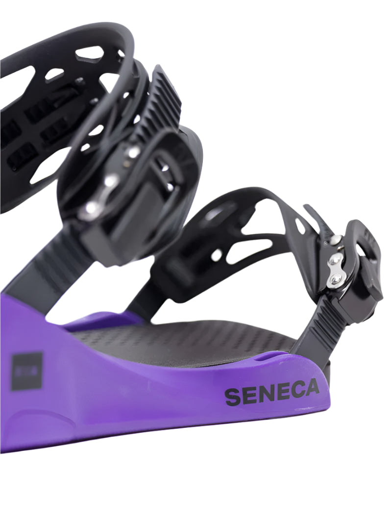 Fix Women's Seneca Snowboard Binding 2024 - A purple snowboard binding with a black strap and silver screws.