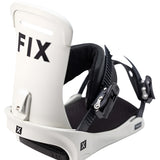 Fix Truce Snowboard Binding 2024 - A white snowboard binding with black straps and buckles, featuring a sleek design with subtle branding on the strap.