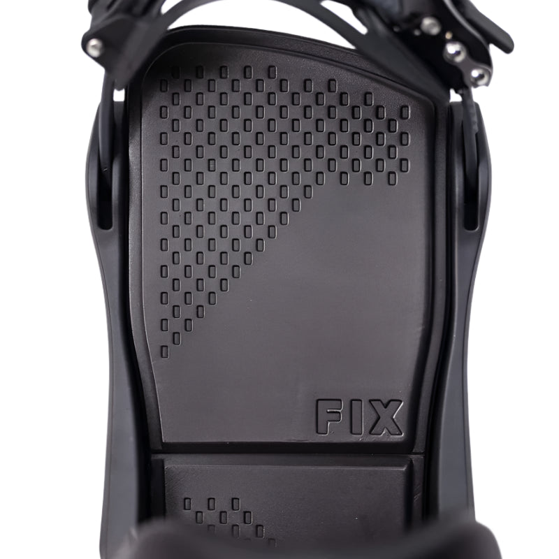 Fix Yale Snowboard Binding 2024 - Black snowboard binding with a rectangular base plate and silver screws.