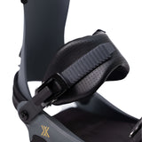 Fix Yale Snowboard Binding 2024 - Black snowboard bindings with a sleek, modern design and silver buckles.