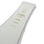 Arbor Women's Mantra Snowboard 2026 - A white snowboard with a black logo on top and a black stripe along the bottom edge.