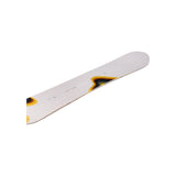 Arbor Women's Mantra Camber Snowboard 2025 - A white snowboard with a black and yellow abstract design on the top sheet.