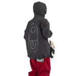 Airblaster Max Shell Jacket 2025 - Black jacket with a large gray logo on the back and black drawstrings at the hood.