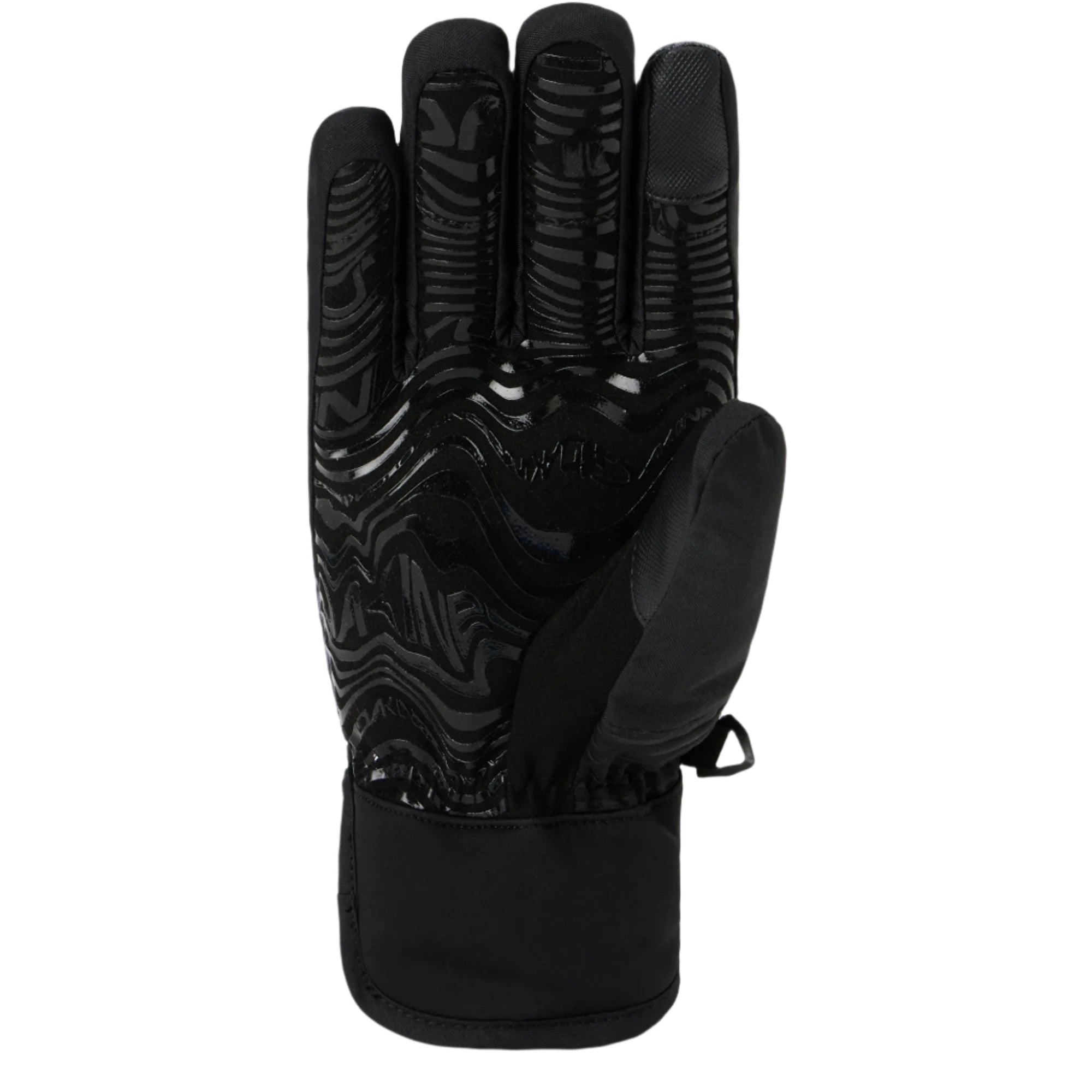 Dakine Mayhem Crossfire Glove 2025 - A black glove with a wavy pattern on the palm and fingers, featuring a textured grip on the fingertips.