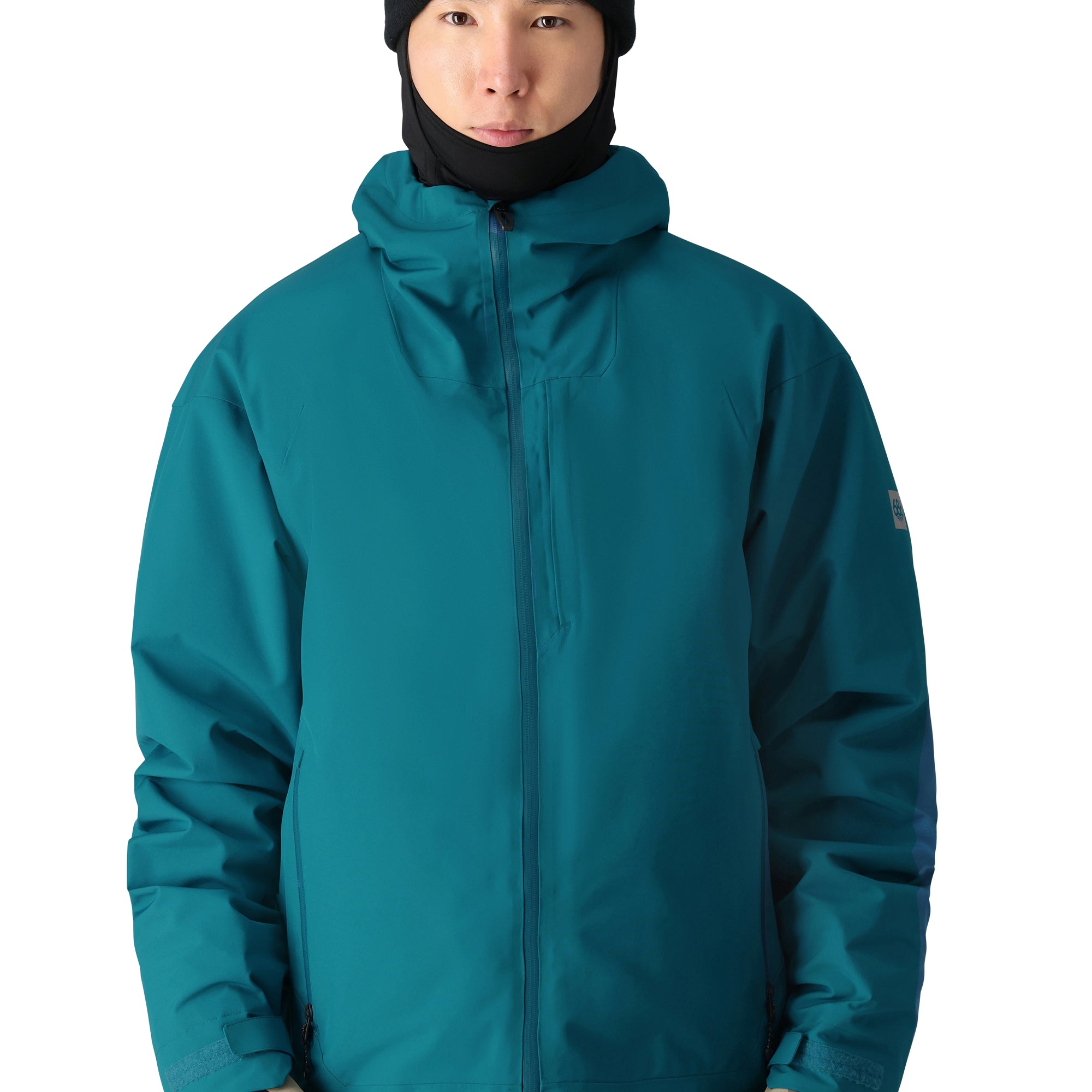 The 686 Gateway Shell Jacket 2025 is shown in teal with an insulated hood and zippered pockets.
