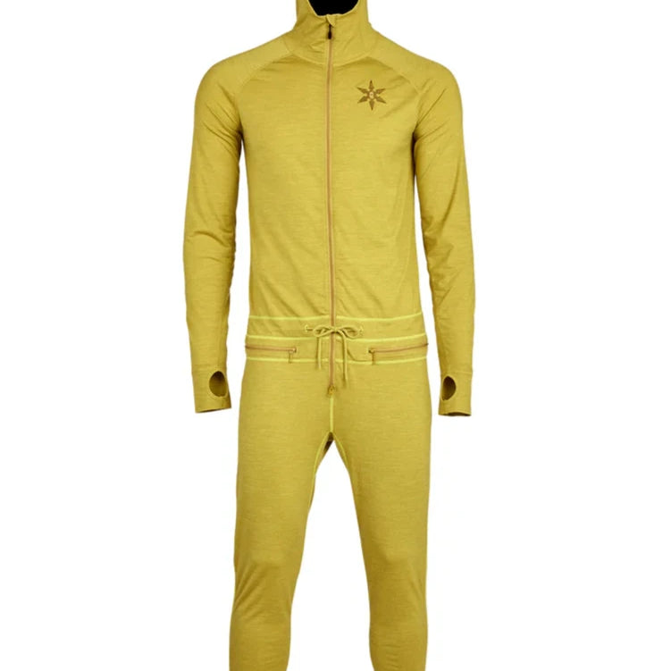 Airblaster Merino Ninja Suit 2025 - A yellow merino wool ninja suit with a star logo on the chest.