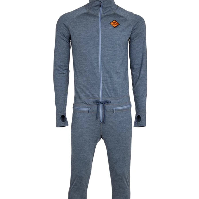 Airblaster Merino Ninja Suit 2025 - A heathered grey merino wool suit with a small orange logo on the left chest area.