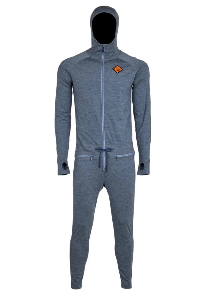 Airblaster Merino Ninja Suit 2025 - A heathered grey merino wool suit with a small orange logo on the left chest area.