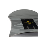 Arbor Metal Machine Camber Snowboard 2025 - A snowboard with a black base and white abstract design on top, featuring a yellow logo in the center.