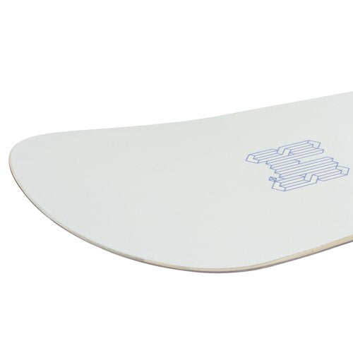 Sims Macrodose Snowboard 2025 - A white snowboard with a blue outline of a mountain range on top.