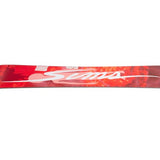 Sims Macrodose Snowboard 2025 - A red snowboard with a white logo and white lettering on top of it.